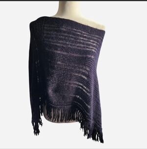 Vintage Say What? Y2K Black Fringe Knit Cape Poncho